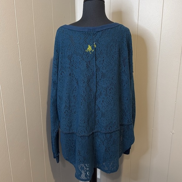 Free People Not Cold Lace Top Thermal Teal Blue Oversized Women Small - Picture 4 of 6